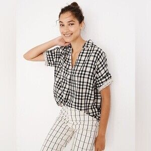 madewell oversized courier button back shirt in double faced plaid